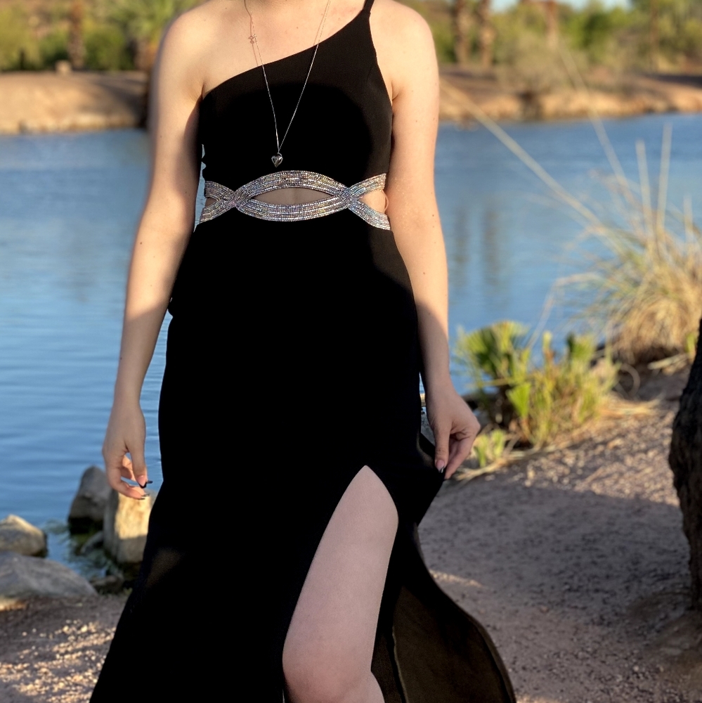 Black and Silver Rhinestone Prom Dress